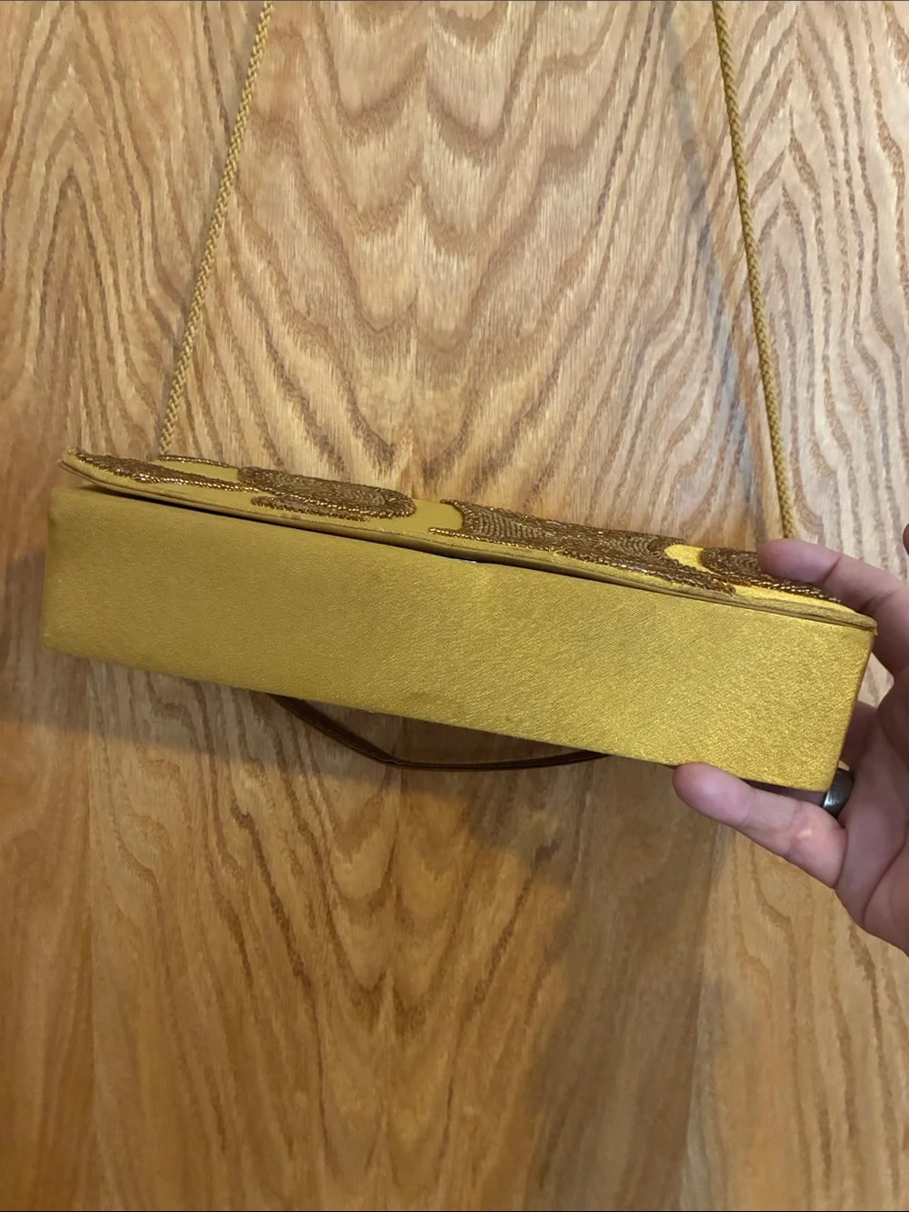 Bijoux Terner Gold Embroidered Evening Clutch with Chain Strap